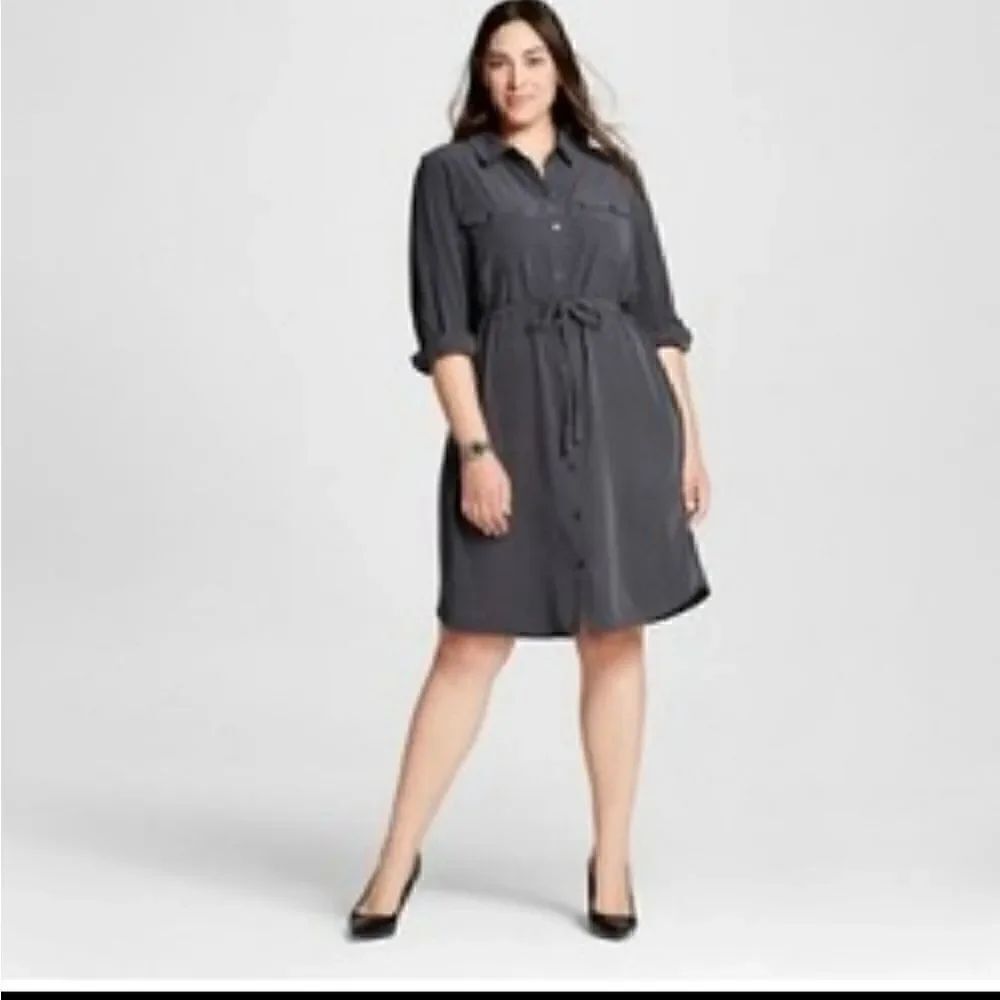 NWT Ava & Viv Atlantic Cypress Utility Look Dress Long Sleeve 1X